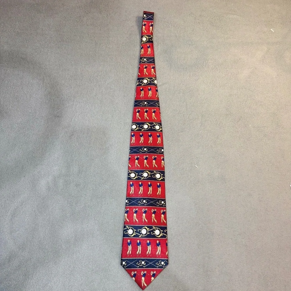 Woodward Vintage Red Silk‎ Golf Tie Novelty Golfer Sports Theme Necktie